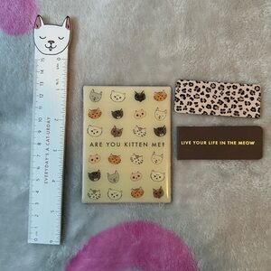 Indigo cat collection: small white ruler and different magnets for fridge